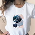 thumbnail image 6 of Fesfesfes White Shirts for Women's Fashion Geometric Graphic Print T-Shirts Female Round Neck Loose T-shirt 12(XXL), 6 of 8