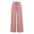 thumbnail image 4 of Cagogo Women Plus Size Wide Leg High Waisted Lounge Pant with Pockets Solid Casual Vacation Long Trousers Baggy Palazzo Pants, Pink XL, 4 of 6