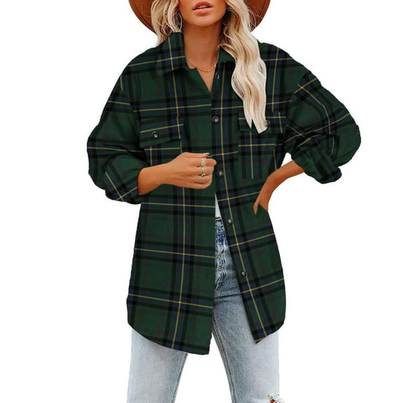 Women Coats and Jackets Clearance Shacket Jacket Women Plaid Color Block Jacket Buttons Down Collar Plaid Shirts Loose Plus Size Flannel Jacket
