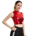 thumbnail image 3 of SWSMCLT Women's Metallic Shirt Soft Stretch Workout Crop Tank Top High Neck Fitted Fashion Dance Halter Sleeveless Cropped Top Red X-Small, 3 of 4