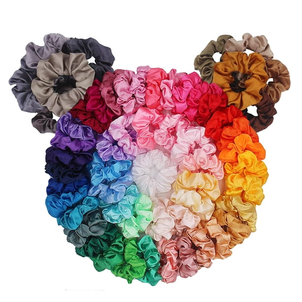 60 coleteros para el cabello, coleteros de seda satinada para el cabello, accesorios para el cabello rizado sedoso para mujeres, lazos para el cabello para adolescentes, coleteros para niña, regalo