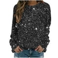 thumbnail image 2 of Aobny Sweatshirt Work Shirts for Women Black Sparkly Crew Neck Long Sleeve Graphic Pullover Tops for Lady Comfy, 2 of 4