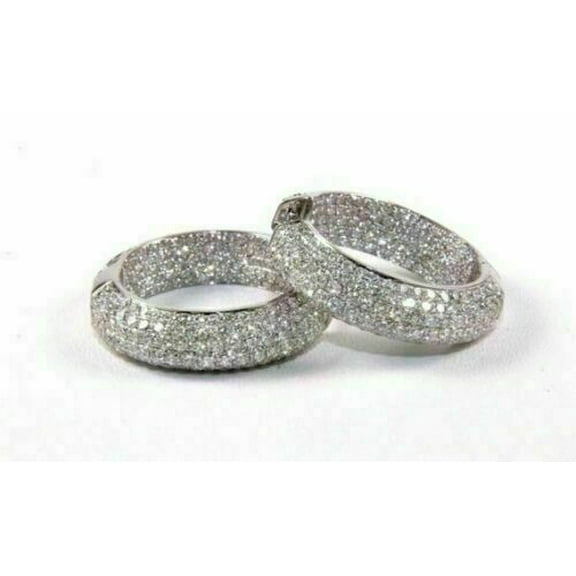 3 Ct Round Cut Lab Created Diamond Inside Out Hoop Earrings 14k White Gold Plated Silver