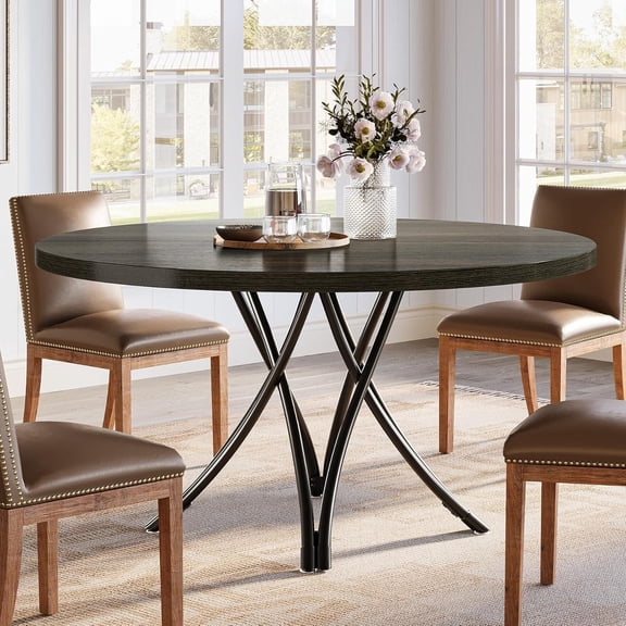 Tribesigns 47" Round Dining Table with Metal Cross Legs for Kitchen, Dining Room, Small Space (Black)