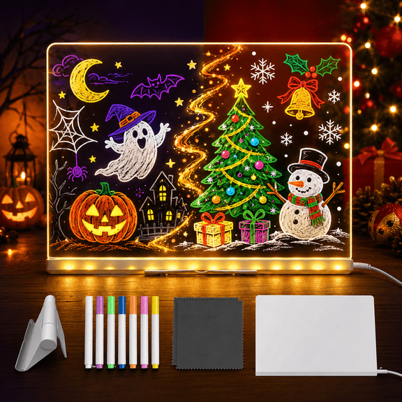 LED Drawing Board for Kids, Erasable Acrylic Glow Doodle Board Light Up Writing Tablet with 6 Modes 8 Colors, Christmas Halloween Birthday Gifts