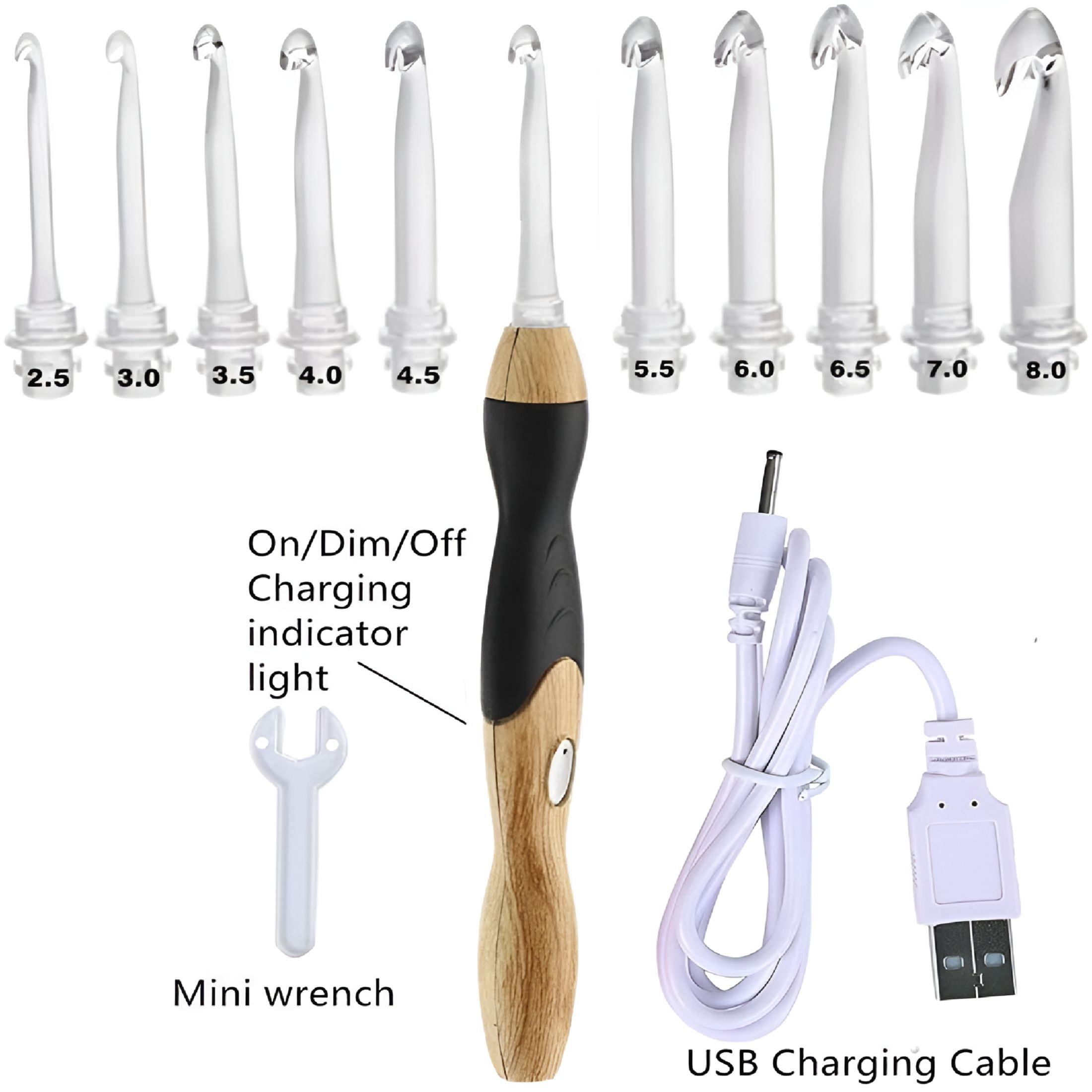 TUWAFE 2026 New 17 Sizes Lighted Crochet Hooks Set 2.5Mm~14.0Mm,Rechargeable Crochet Hook with Interchangeable Crochet Head for Crochet, Knitting, Diy Projects, Crafting, Low-Light Stitching.