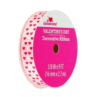 Pink Valentines Day Ribbon With Red and White Hearts 5/8 