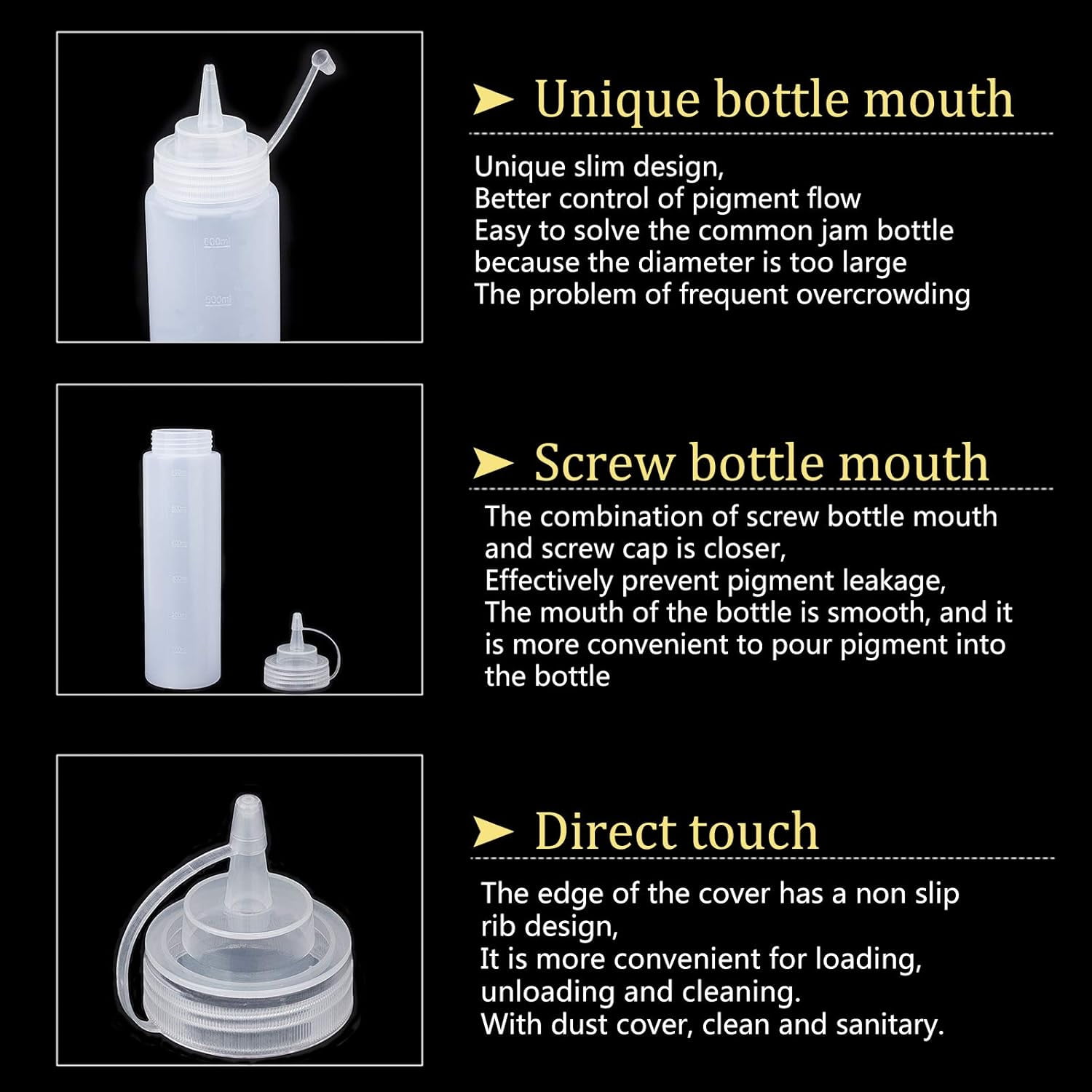 20oz Plastic Squeeze Bottles with Twist On Cap Lids Scale Empty Refillable Squirt Bottle for Crafts Art Glue Multi Purpose with Sticker Labels 8 Pack