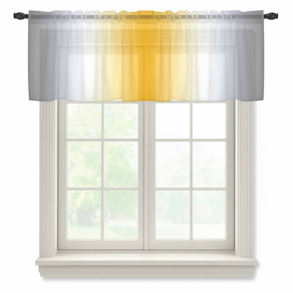 Orange Grey White Valance Curtains for Kitchen/Living Room/Bathroom/Bedroom Window, Rod Pocket Small Topper Half Short Window Curtains Voile Sheer Scarf, Farmhouse Ombre Color Modern Simple 42"x18"