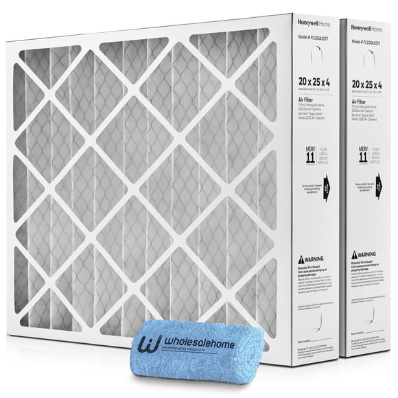 20x25x4 Air Filter Replacement MERV 11, FC100A1037 Pleated HVAC AC Furnace Filters with Wholesalehome Cleaning Cloth, 2-Pack (Actual Size: 19.94 x 24