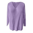 thumbnail image 3 of Fiaer Womens V Neck Sweaters Long Sleeve Breathable Loose Fit Casual Trendy Solid Color Tops Loungewear Purple M, 3 of 4