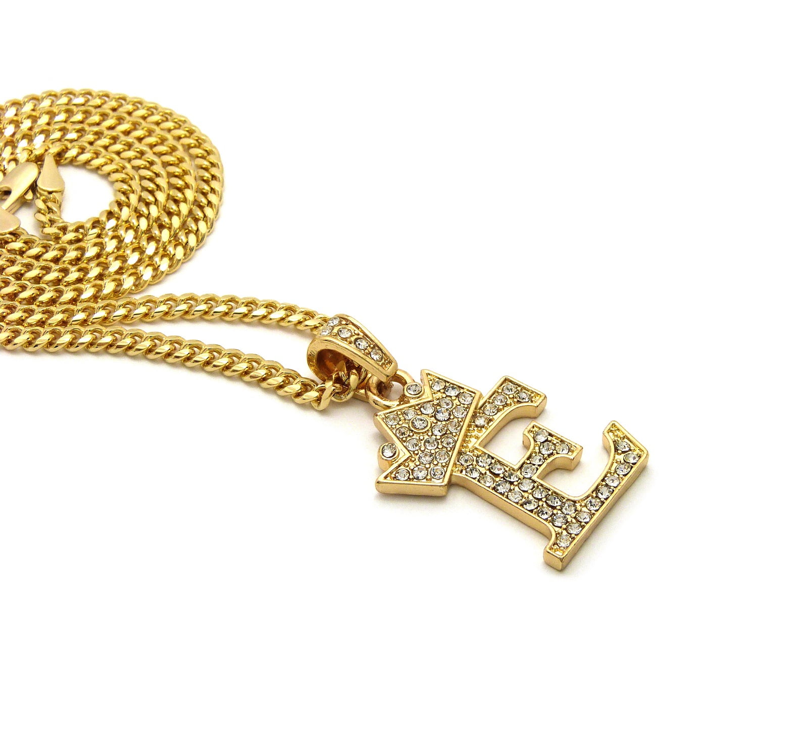 Stone Stud Tilted Crown Initial E Micro Pendant w/ 3mm 24 Stone Stud Tilted Crown Initial E Micro Pendant w/ 3mm 24