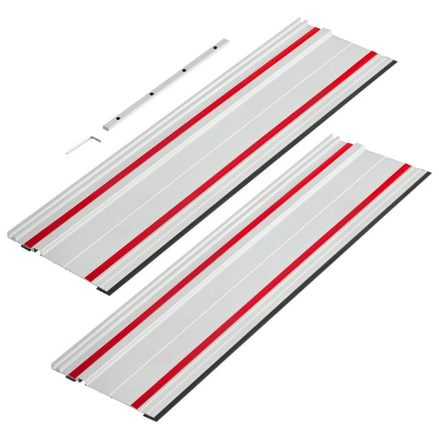 KFFKFF Track Saw Guide Rail, 55-Inch Cutting Range, Kit Includes 2 x 27.5 in Aluminum Extruded Guide Rails and 1 Connector, Compatible with Makita