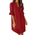 thumbnail image 2 of Dyfzdhu Summer Dresses For Women V Neck Loose Solid Color Shirt Dress Casual Ruffle Short Sleeve Mini Dress, 2 of 5