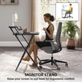 thumbnail image 4 of Favory No Assembly Folding Desk, 2-Tier Compact Computer Desk with Shelf, Space Saving Foldable Table for Home Office, Dorm or Apartment,Black,32.1" W x 24.4" D x 34.1" H, 4 of 11