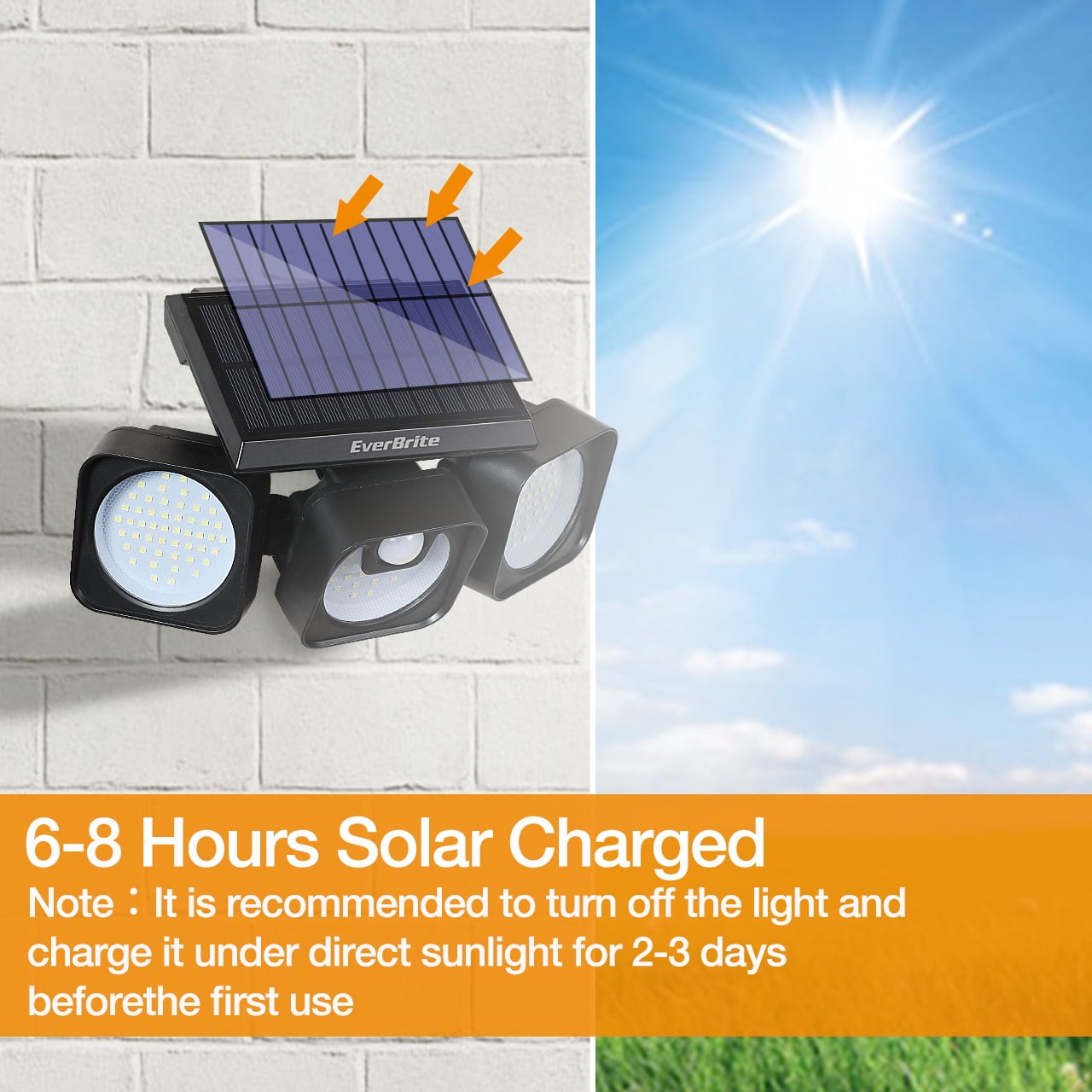 EVERBRITE 120 LED Beads IP65 Waterproof Outdoor Solar Powered Wall Light