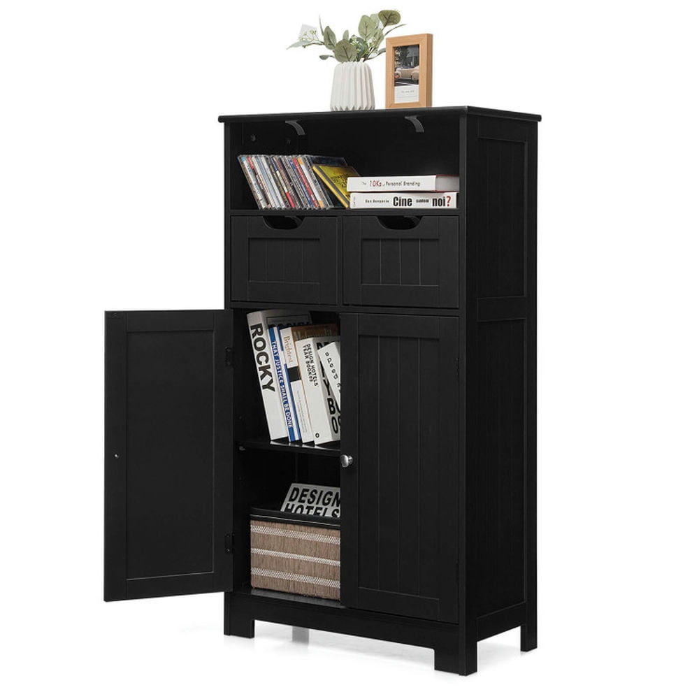 Finihen Bathroom Storage Cabinet, Bathroom Floor Cabinet, Bathroom Wooden Side Cabinet with 2 Drawers and 2 Doors, for Bathroom, Living Room, Bedroom, Kitchen, Black Finihen Bathroom Storage Cabinet, Bathroom Floor Cabinet, Bathroom Wooden Side Cabinet with 2 Drawers and 2 Doors, for Bathroom, Living Room, Bedroom, Kitchen, Black