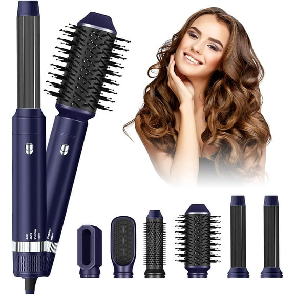 6 in 1 Set Blow Dryer Brush Negative Ionic Hair Dryer, Automatic Curling Wand Hair Straightener, Thermal Brush Fast Drying Hot Air Brush