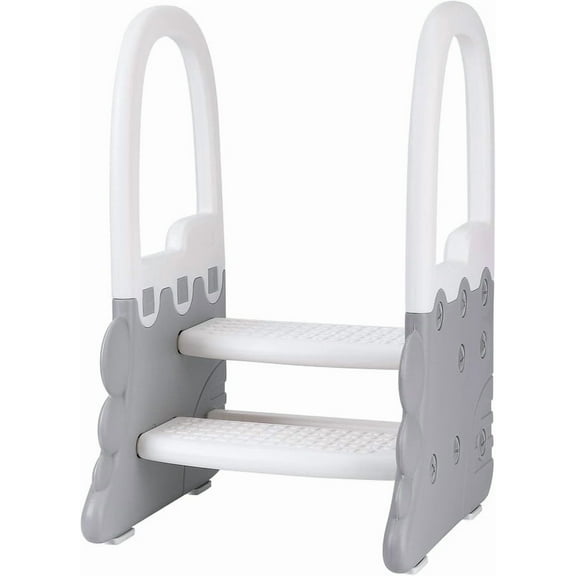 Towallmark Toddler Step Stool, 2 Step Learning Tower With Handrails, Kids Helper Stool For Bathroom Sink Kitchen Counter, Anti Slip Potty Training Stool, Grey