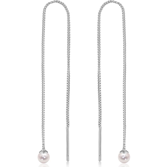 Faux Pearl Dangle Earrings for Women - 925 Sterling Silver Plated Threaders