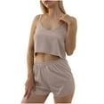 thumbnail image 1 of Mikilon Ensemble de Détente Confortable pour Femmes, Tenue d'Intérieur 2 Pcs, Camisole à Bretelles, Soie Simulée, Ensemble de Détente Décontracté, Café, TP, 1 of 6