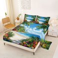 thumbnail image 2 of jejeloiu Vibrant Beach Floral Bed Sheets,Tropical Ocean Print Full Size Sheets For Boys,Blue Multicolor,4-Piece,1 Flat Sheet, 1 Fitted Sheet and 2 Pillowcases, 2 of 6
