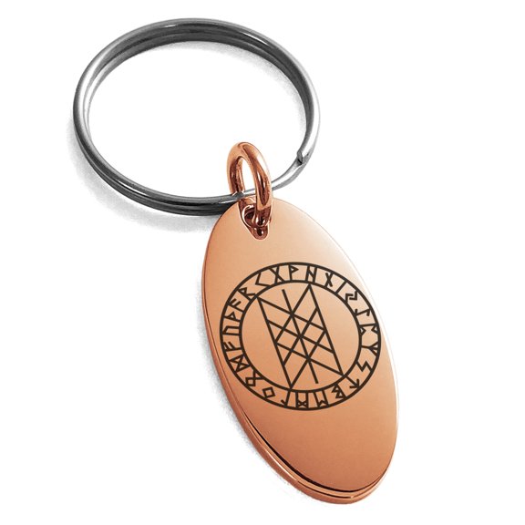 Stainless Steel Vegvisir Web of Wyrd Skuld’s Net Viking Engraved Small Oval Charm Keychain Keyring