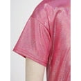 thumbnail image 7 of Doomiva Kids Boys Girls Shiny Metallic T-Shirt Short Sleeve Jazz Dance Top Performance Costume Rose Red 15-16, 7 of 7