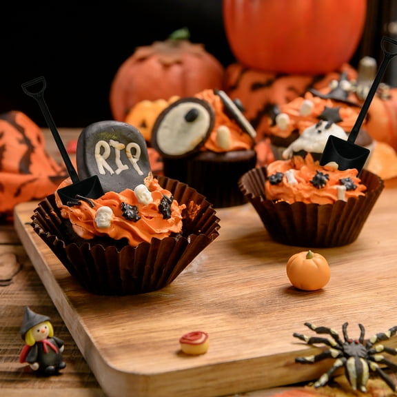 Eespoir 100PCS Mini Shovel Spoons for Desserts, Disposable Small Cake Spatula, Shovels Pudding Yogurt Spoons for Family or Party Supplies, Black