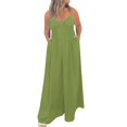 thumbnail image 1 of Jogger Pants Women Solid V Neck Ruffle Lace Up Jumpsuit Straight Trousers Looses Jumpsuits Wide Leg Pants Women Green M, 1 of 4