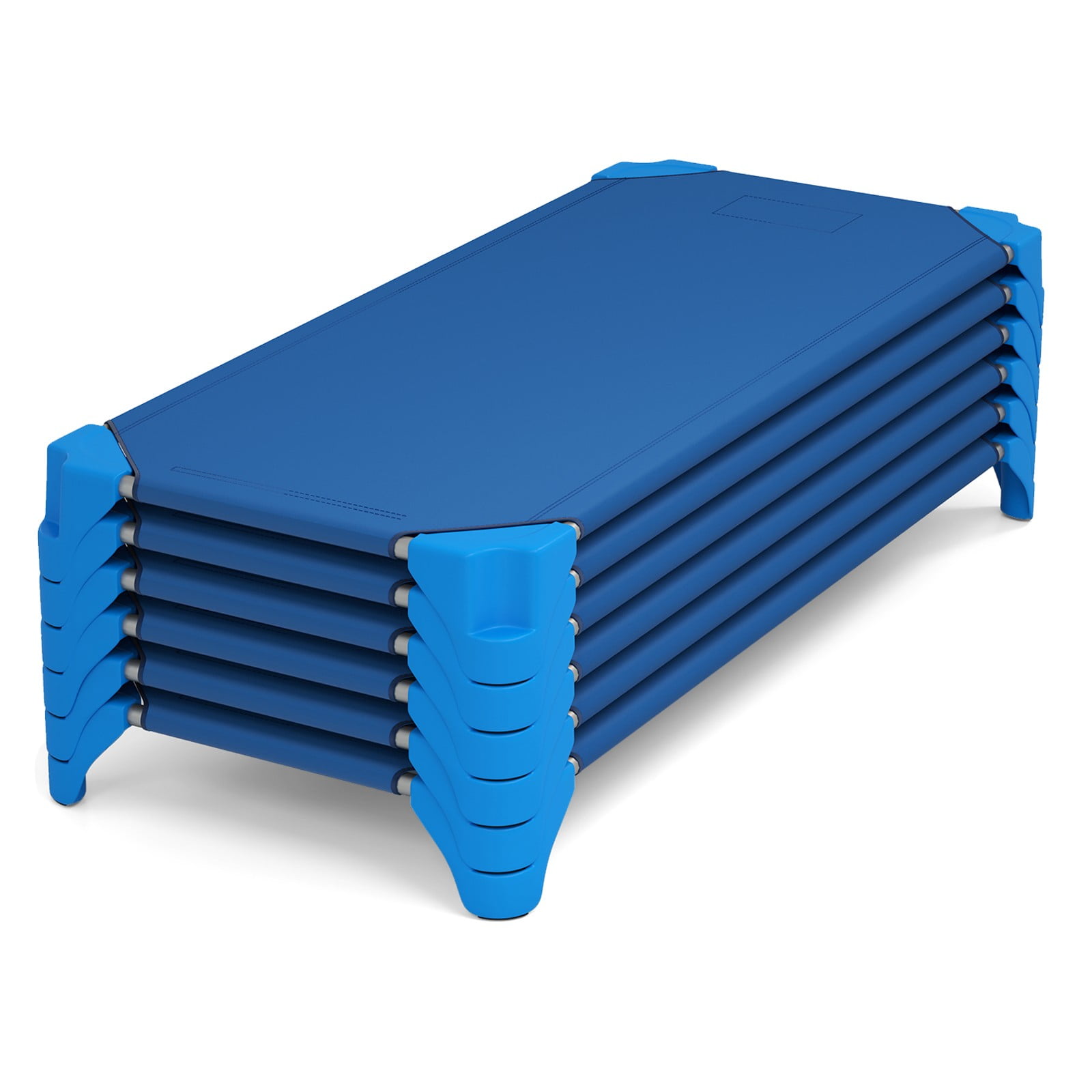 Costway 6 Pack Stackable Daycare Cots with Easy Lift Corners Heavy-Duty Metal Frame Kids Blue