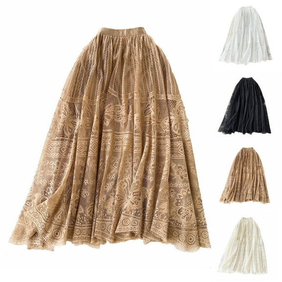 Sentmoon Long Skirts Oversized High Waist Boho Flowy Skirts for Women Pleated Beach Solid Color Loose Stretchy Womens Skirts Trendy Fall for Bookstore Visit Free Size