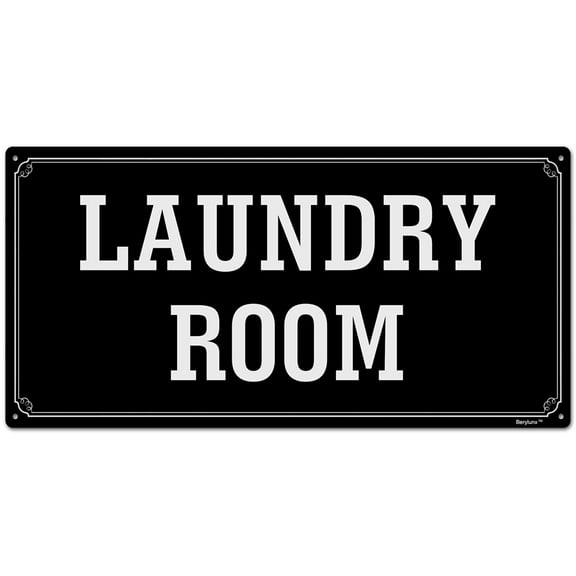 BTFSigns 6 x 12 inch Laundry Room in Rust-Free Aluminum, Metal Signs for Door, Black and White, Rounded Corners, Durable, Long Lasting