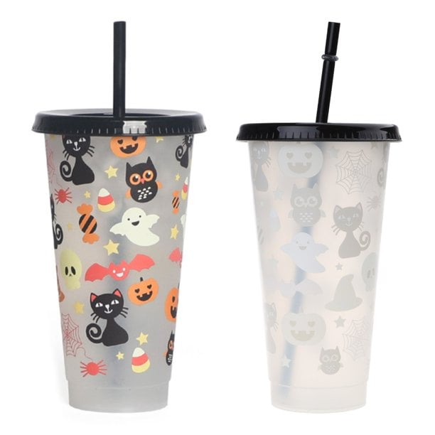 Halloween Color Changing Cups With Lids And Straws Plastic