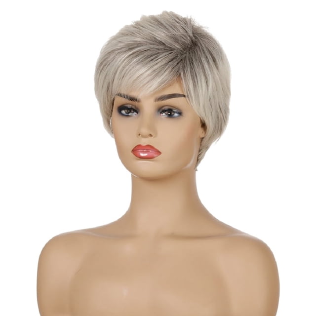 Dsseng Perruques Blondes Femmes Cheveux Courts Synthétique Naturel Perruque Complète Résistante à la Chaleur