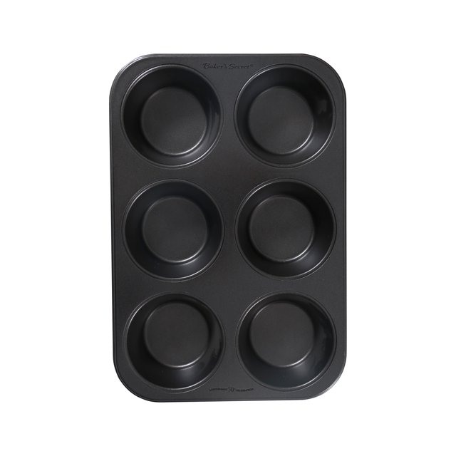 Baker's Secret Nonstick Carbon Steel Texas Cup Muffin Pan, 6 Cups, Gray