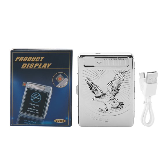 Pitillera De Metal Con Encendedor Eléctrico Recargable USB - Silver Eagle