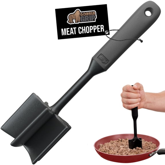 GORILLA GRIP Food Chopper, Ground Meat Smasher, Patented, Heat Resistant, Soft Silicone Handle Black