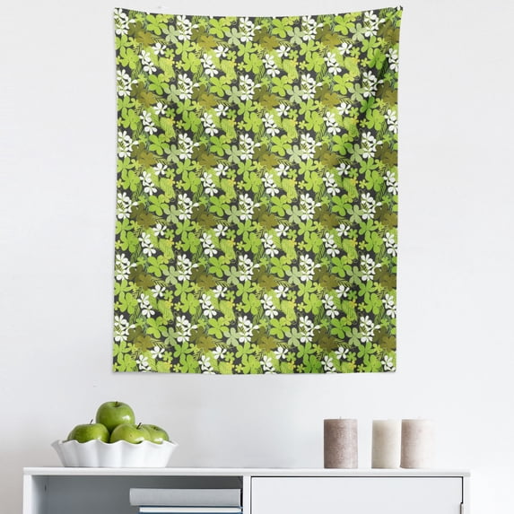 Sage Tapestry, Fresh Nature Theme Wildflowers Leaves Bloom Foliage Nostalgia Vintage Abstract, Fabric Wall Hanging Decor for Bedroom Living Room Dorm, 5 Sizes, Green Black White, by Ambesonne