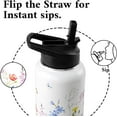 thumbnail image 4 of Floral Water Bottle 32oz Insulated Stainless Steel Flower Thermos Sports Bottles Cup with Handle and Flip Straw Floral Gifts Stuff for Girls Women, 4 of 6