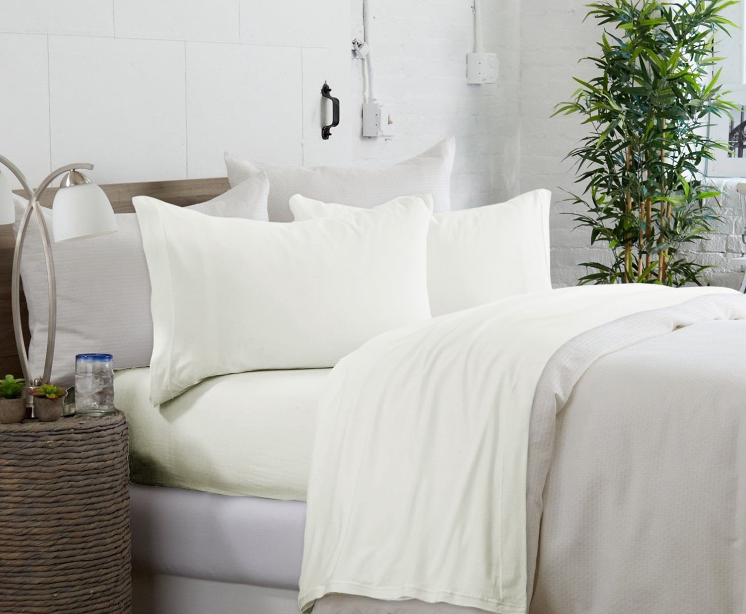 King 4-Piece Sheet Set, Brooklyn Flat Cotton Blend Ultra Soft Jersey Knit Sheet Set By Royale Linens