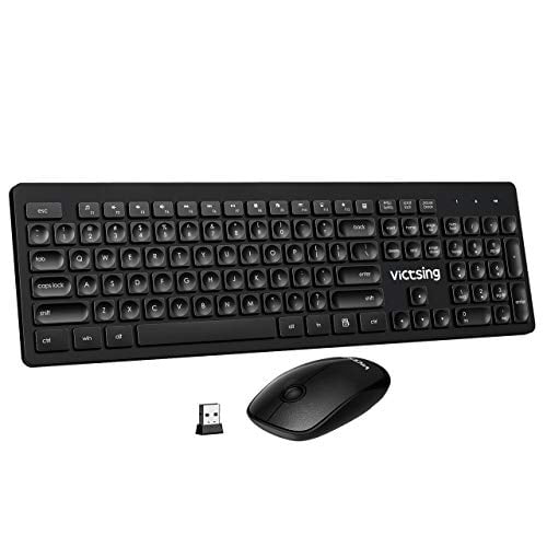 Wireless Keyboard and Mouse Set QWERTY UK Layout for Windows PC Laptop Computer 2.4G Wireless USB Keyboard and Mouse Combo Black Keyboard with Wrist Rest and 2 stands and Silent Mouse