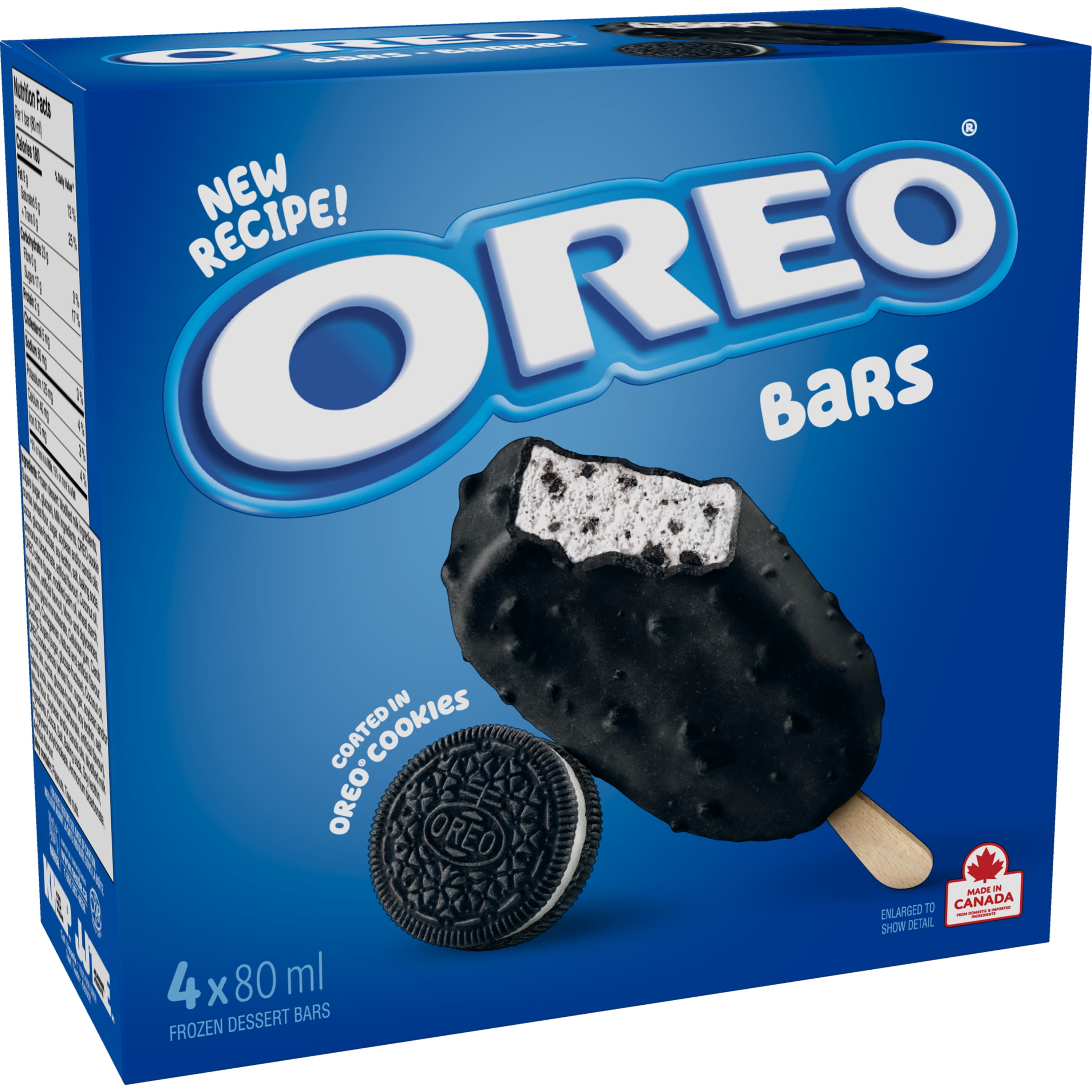 Frozen Dessert Bars, Vanilla Frozen Dessert Mixed With OREO Cookie Pieces In A Chocolatey Coating With Crushed OREO Cookie Pieces, Made in Canada, No Artificial Colours