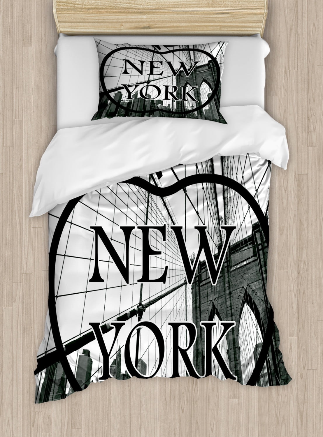 NYC Duvet Cover Set Twin Size, Cityscape NYC Big Apple I Love New York