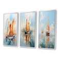 thumbnail image 3 of Designart "Watercolor Sails Sailboat" Nautical & Beach Framed Wall Art Set Of 3 - Multi-Color Boat Sailing Frame Gallery Set For Office Decor, 3 of 6