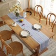 thumbnail image 4 of XINQIHANG Farmhouse Table Runner Rustic Style 13\u201c x 60\u201d, Braided Striped Linen Fall Table Runner 60 Inches Long with Tassels for Dining Room Kitchen Reading Dresser Décor,Blue, 4 of 7