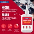 thumbnail image 5 of GH1200 (2-in-1) Super Glue with Brush Applicator & Nozzle, Mess Free Superglue Brush, Instant Glue Never Dries, 3000 CPS Cyanoacrylate Glue, No Stain Clear Glue, Super Glue for Plastic, Rubber & More, 5 of 11