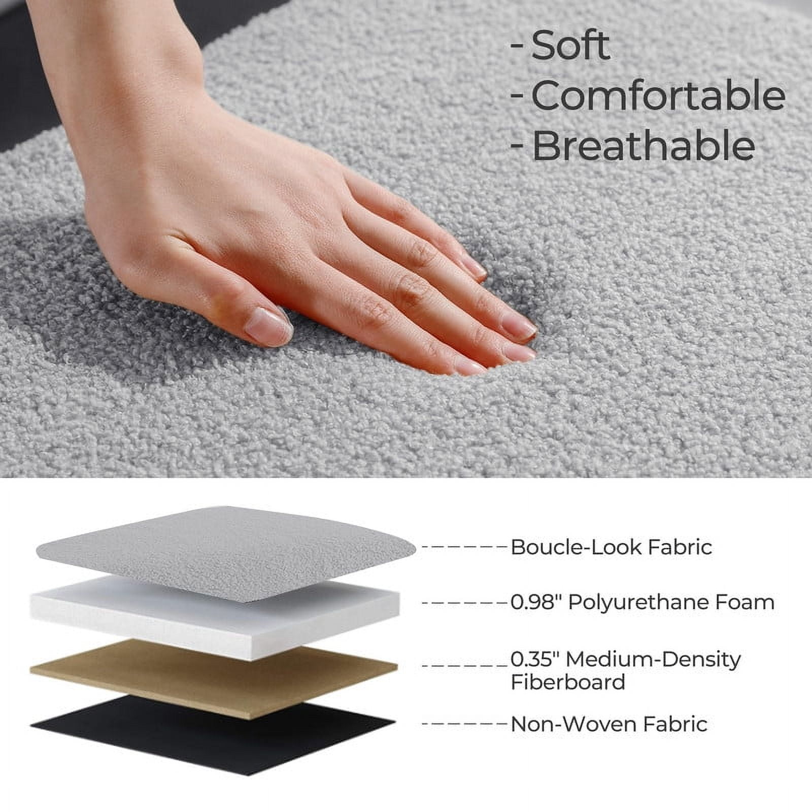 39.5" Boucle Storage Ottoman Bench for Living Room Bedroom Foot Rest End of Bed Wood Leg Gray