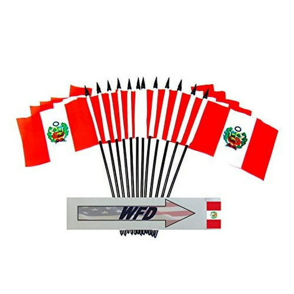 Pack of 12 4"x6" Peru Polyester Miniature Desk & Little Table Flags, 1 Dozen 4"x 6" Peruvian Small Mini Hand Waving Stick Flags