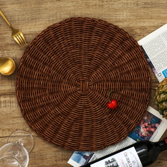 1 Pc Braid Round Placemat, Large Plastic Woven Non-Slip Table Mat Heat Resistant Placemat, 14.96 Inch, White